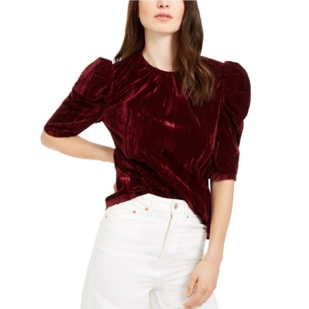 Leyden Crushed Velvet Puff-Sleeve Top